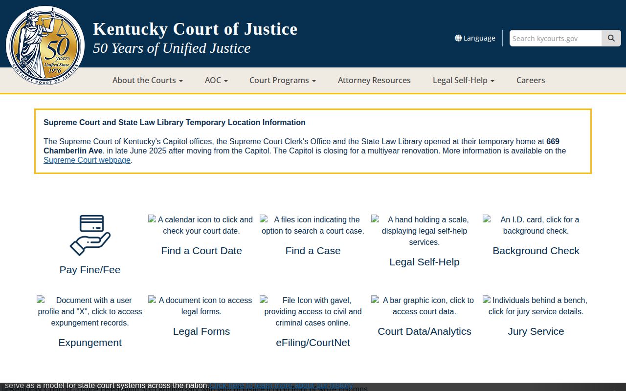 Kentucky Court of Justice case-search portal