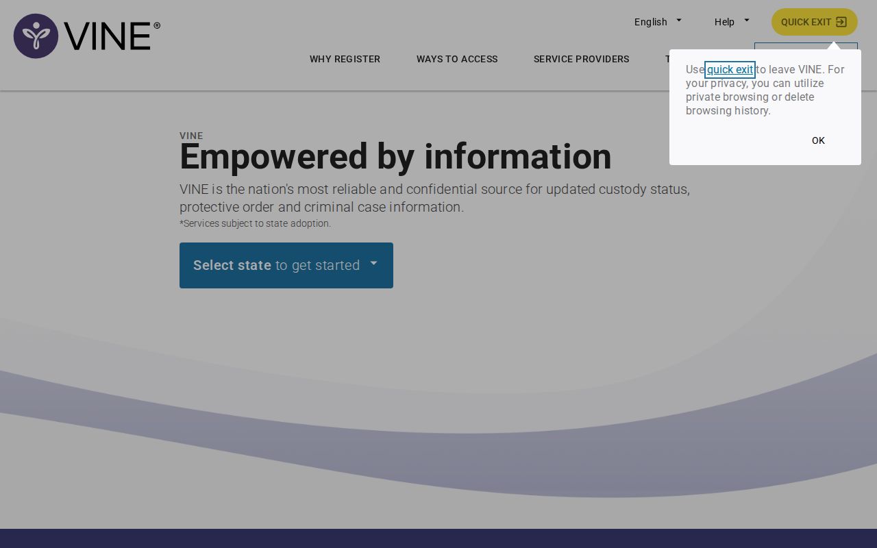 VINELink inmate search and notification registration interface